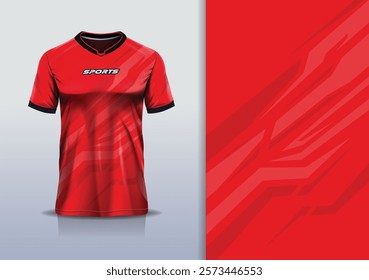 T-shirt mockup abstract stripe line jersey design for football, soccer, racing, esports, running, in red color