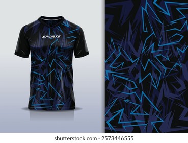 T-shirt mockup abstract stripe line jersey design for football, soccer, racing, esports, running, in blue navy color