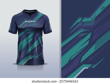 T-shirt mockup abstract stripe line jersey design for football, soccer, racing, esports, running, in purple black color