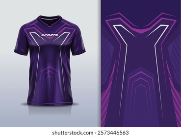 T-shirt mockup abstract stripe line jersey design for football, soccer, racing, esports, running, in purple color