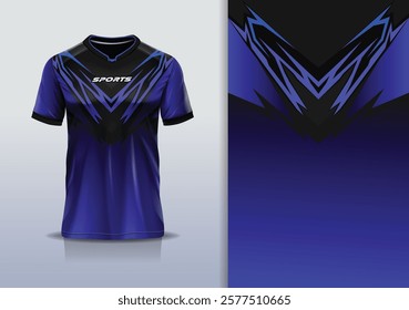 T-shirt mockup abstract stripe line jersey design for football, soccer, racing, esports, running, in blue black color