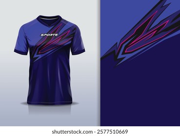 T-shirt mockup abstract stripe line jersey design for football, soccer, racing, esports, running, in blue red color