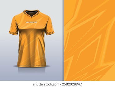 T-shirt mockup abstract stripe line jersey design for football, soccer, racing, esports, running, in orange color