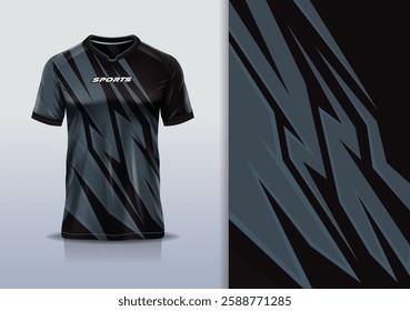 T-shirt mockup abstract stripe line jersey design for football, soccer, racing, esports, running, in black gray color