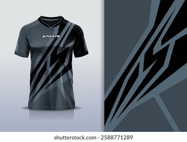 T-shirt mockup abstract stripe line jersey design for football, soccer, racing, esports, running, in black gray color