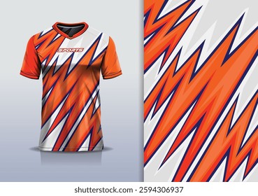 T-shirt mockup abstract stripe line jersey design for football, soccer, racing, esports, running, in orange white color