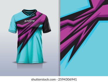 T-shirt mockup abstract stripe line jersey design for football, soccer, racing, esports, running, in green purple black color