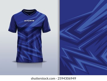 T-shirt mockup abstract stripe line jersey design for football, soccer, racing, esports, running, in blue color