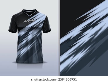 T-shirt mockup abstract stripe line jersey design for football, soccer, racing, esports, running, in black white color