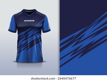 T-shirt mockup abstrata stripe linha jersey design para futebol, futebol, corrida, esportes, corrida, em cor azul marinho