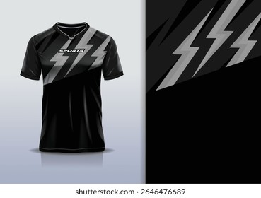 T-shirt mockup abstrata stripe linha jersey design para futebol, futebol, corrida, esportes, corrida, em cor cinza preto