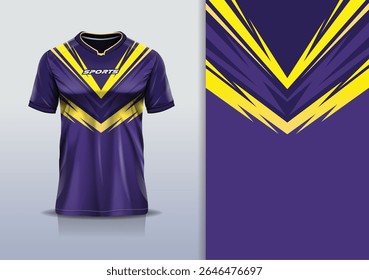 T-shirt mockup abstrata stripe linha jersey design para futebol, futebol, corrida, esportes, corrida, em cor amarela roxa