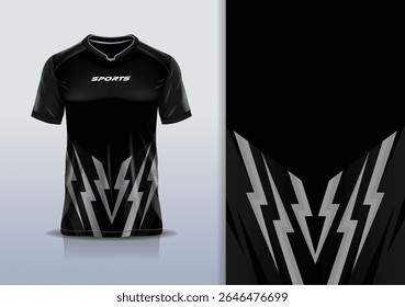 T-shirt mockup abstrata stripe linha jersey design para futebol, futebol, corrida, esportes, corrida, em cor cinza preto