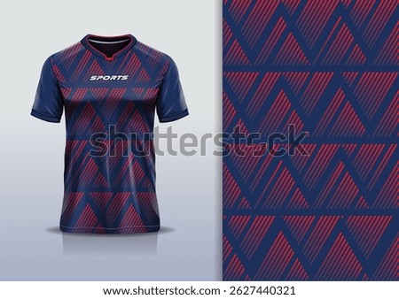 T-shirt mockup abstract stripe line jersey design for football, soccer, racing, esports, running, in red navy color