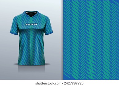 T-shirt mockup with abstract stripe pattern  jersey design for football, soccer, racing, esports, running, in green color	