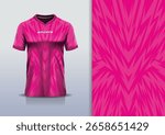 T-shirt mockup abstract stripe sharp line jersey design for football, soccer, racing, esports, running, in pink color