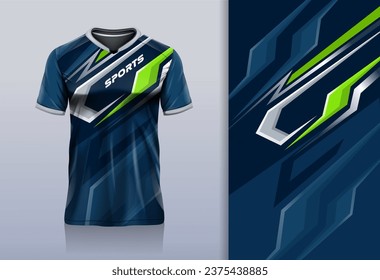 Tshirt mockup abstract stripe sport jersey design for football soccer, racing, esports, running, blue green color