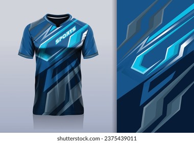 Tshirt mockup abstract stripe sport jersey design for football soccer, racing, esports, running, blue black color