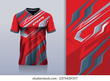 Tshirt mockup abstract stripe sport jersey design for football soccer, racing, esports, running, red gray color