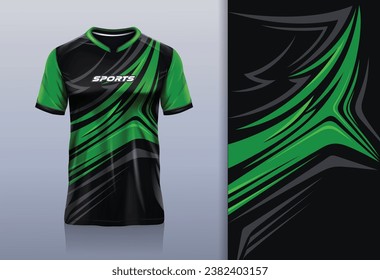 Tshirt mockup abstract stripe sport jersey design for football soccer, racing, esports, running, black green color