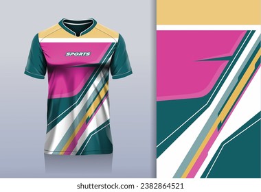 Tshirt mockup abstract stripe sport jersey design for football soccer, racing, esports, running, pink green color