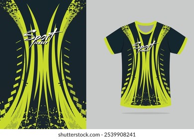 Diseño de jersey deportivo de rayas abstractas con maqueta de camiseta en color verde y negro. EPS 10