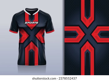 Tshirt mockup abstract stripe x sport jersey design for football soccer, racing, esports, running, elegant red color