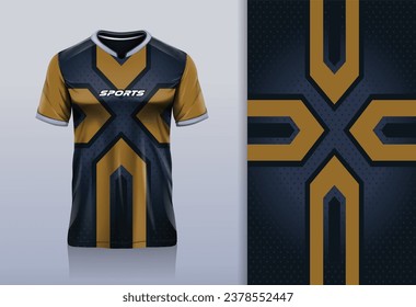 Tshirt mockup abstract stripe x sport jersey design for football soccer, racing, esports, running, elegant gold color