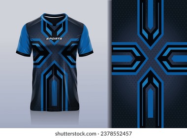 Tshirt mockup abstract stripe x sport jersey design for football soccer, racing, esports, running, elegant blue color