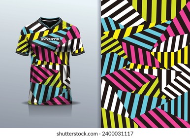 T-shirt mockup with abstract stripes line jersey design for football, soccer, racing, esports, running