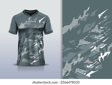 T-shirt mockup abstract texture grunge texture stripe line sport jersey design for football, soccer, racing, esports, running, in gray white color