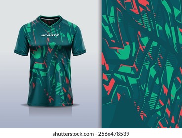 T-shirt mockup abstract texture grunge texture stripe line sport jersey design for football, soccer, racing, esports, running, in green color