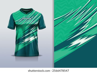 T-shirt mockup abstract texture grunge texture curve line sport jersey design for football, soccer, racing, esports, running, in green white color