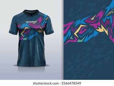 T-shirt mockup abstract texture grunge texture stripe line sport jersey design for football, soccer, racing, esports, running, in pink blue color