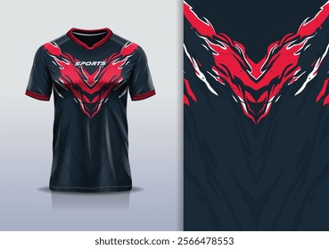 T-shirt mockup abstract texture grunge texture sport jersey design for football, soccer, racing, esports, running, in red black color