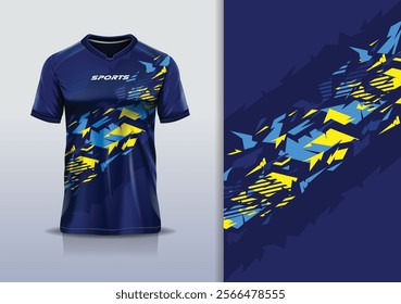 T-shirt mockup abstract texture grunge texture stripe line sport jersey design for football, soccer, racing, esports, running, in yellow blue color