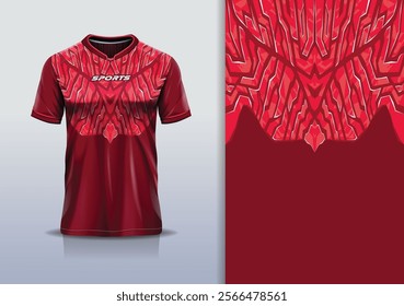 T-shirt mockup abstract texture grunge texture sport jersey design for football, soccer, racing, esports, running, in red maroon color