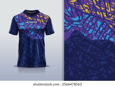 T-shirt mockup abstract texture grunge texture sport jersey design for football, soccer, racing, esports, running, in purple blue color