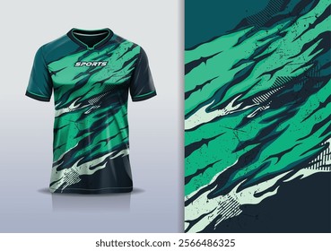 T-shirt mockup abstract texture grunge texture sport jersey design for football, soccer, racing, esports, running, in green black color