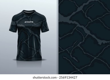 T-shirt mockup abstract texture grunge texture sport jersey design for football, soccer, racing, esports, running, in black gray color