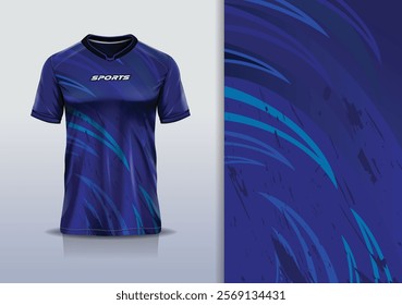 T-shirt mockup abstract texture grunge texture curve line sport jersey design for football, soccer, racing, esports, running, in blue navy color