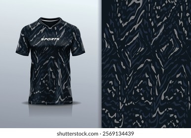 T-shirt mockup abstract texture grunge texture sport jersey design for football, soccer, racing, esports, running, in black gray color