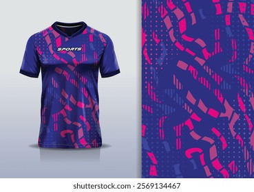 T-shirt mockup abstract texture grunge texture sport jersey design for football, soccer, racing, esports, running, in pink blue color