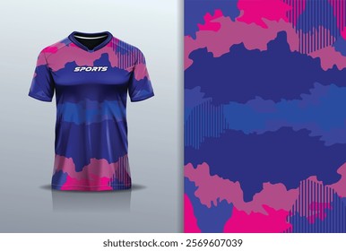 T-shirt mockup abstract texture grunge texture sport jersey design for football, soccer, racing, esports, running, in blue pink color