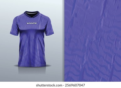 T-shirt mockup abstract texture grunge texture sport jersey design for football, soccer, racing, esports, running, in purple color