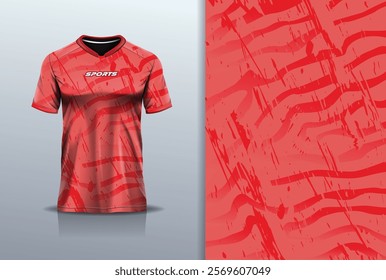 T-shirt mockup abstract texture grunge texture sport jersey design for football, soccer, racing, esports, running, in red color