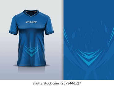 T-shirt mockup abstract texture grunge texture curve line sport jersey design for football, soccer, racing, esports, running, in blue color