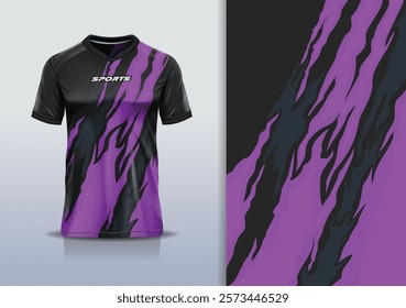 T-shirt mockup abstract texture grunge texture sport jersey design for football, soccer, racing, esports, running, in purple black color