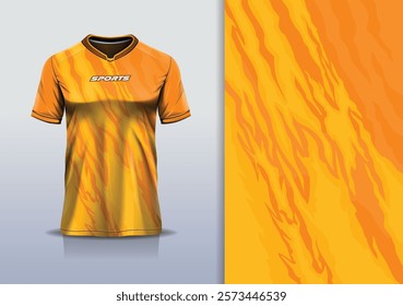 T-shirt mockup abstract texture grunge texture sport jersey design for football, soccer, racing, esports, running, in yellow orange color