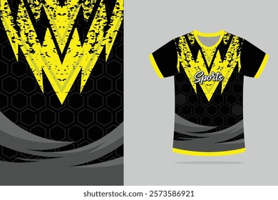 Tshirt mockup abstract texture grunge texture stripe line sport jersey design in yellow black color EPS.10